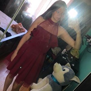 Red dress. Flowy and mesh.